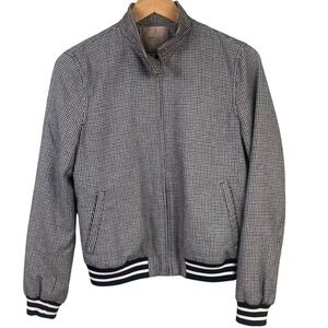 Zara Trafaluc Gray Black Herringbone Wool Blend Full Zip Bomber Jacket Medium